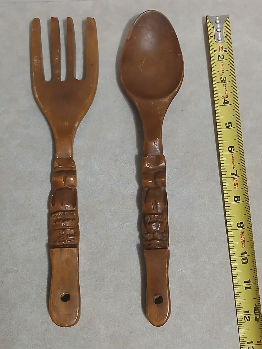 Vintage Handcrafted Wood 12" Fork & Spoon Set Wall Decor Folk Art *READ*